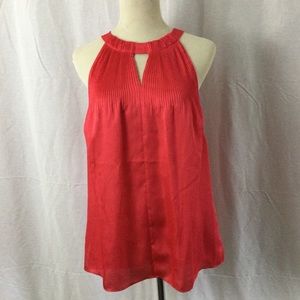 Laundry Pleated Red Satin Keyhole Halter Top Sz 10